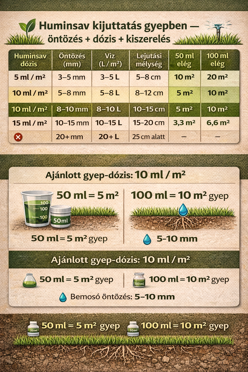 Családiházak gyepjére 52%-os ionizált HUMINAgro kijuttatási táblázat